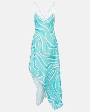 PUCCI Labirinto Silk Twill Midi Dress - Blue