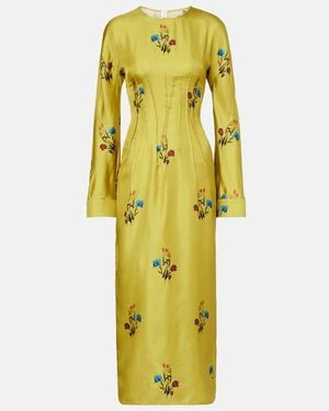 Marni Floral Silk Midi Dress - Yellow