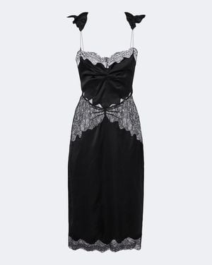 The Attico Lace-Trimmed Satin Midi Dress - Black