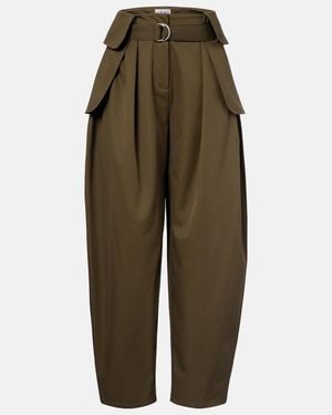 Loewe Double L Cotton And Silk Barrel-Leg Trousers - Green