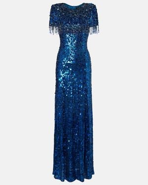 Jenny Packham Verzierte Robe Mit Fransen - Blau