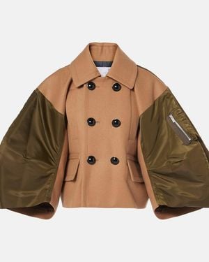 Sacai Wool And Twill Jacket - Brown