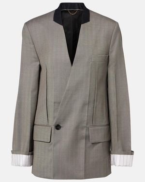 Victoria Beckham Herringbone Virgin Wool Blazer - Gray