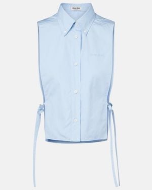Miu Miu Cutout Cropped Cotton Poplin Shirt - Blue