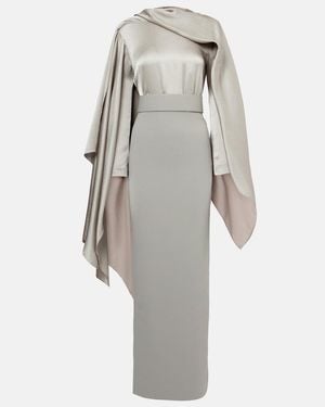 Solace London Rosalia Draped Satin-Trimmed Gown - Grey
