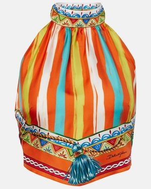 Dolce & Gabbana Striped Halterneck Silk Top - Orange
