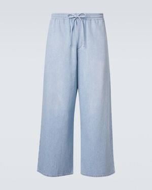 Loewe Paula's Ibiza Anagram Denim Cropped Wide-Leg Trousers - Blue