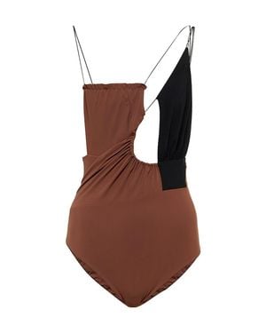 Nensi Dojaka Cutout Asymmetric Swimsuit - Brown