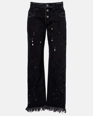 Isabel Marant Amia Broderie Anglaise Flared Jeans - Black