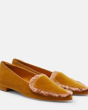 Manolo Blahnik Agofran Fringed Velvet Loafers - Brown