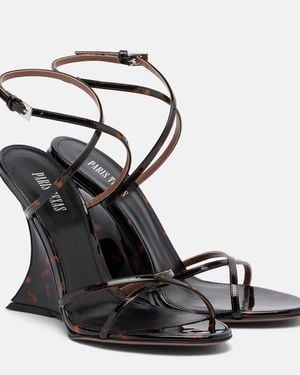 Paris Texas Nina Printed Patent Leather Wedge Sandals - Black