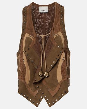 Isabel Marant Kelby Studded Patchwork Suede Vest - Brown