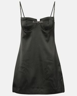 Self-Portrait Crystal-Embellished Satin Minidress - Black