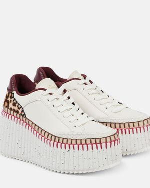 Chloé Nana Studded Leather Wedge Trainers - White