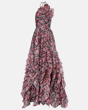 Carolina Herrera Floral Halterneck Ruffled Gown - Purple