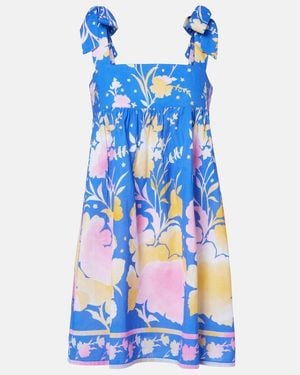 Juliet Dunn Floral Cotton And Linen Minidress - Blue