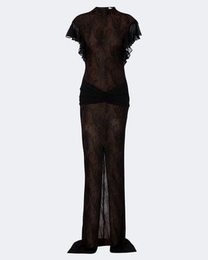 De La Vali Omero Ruched Lace Maxi Dress - Black
