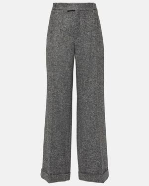 Brunello Cucinelli Herringbone Wool-Blend Flared Pants - Gray
