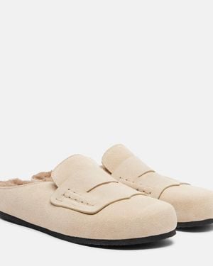 Jacquemus Slippers Aus Veloursleder Mit Shearling - Weiß