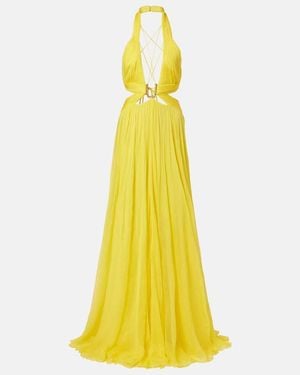 Roberto Cavalli Cutout Silk Chiffon Gown - Yellow