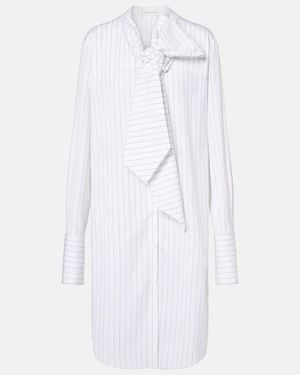 Dries Van Noten Striped Tie-Neck Cotton Minidress - White