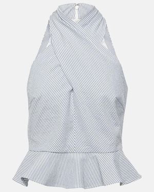Veronica Beard Drey Striped Halterneck Cotton Top - White