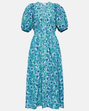 Poupette Reine Floral Cotton Midi Dress - Blue