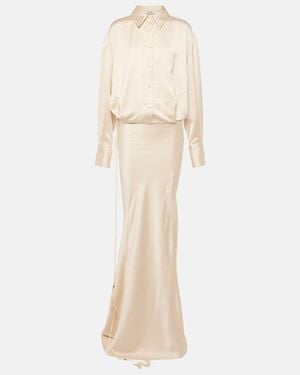 The Attico Long Satin Chemisier Dress - Natural