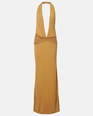 Christopher Esber Suede-Trimmed Jersey Gown - Metallic