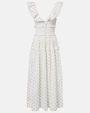 Doen Vestido Midi Sorina De Algodon Floral - Blanco