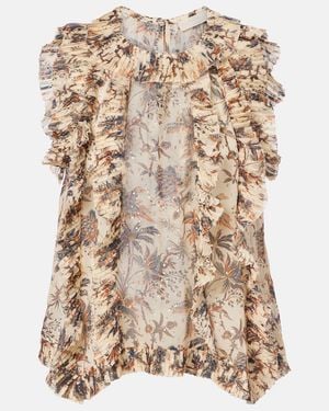 Ulla Johnson Sabra Printed Silk-Blend Chiffon Top - Natural