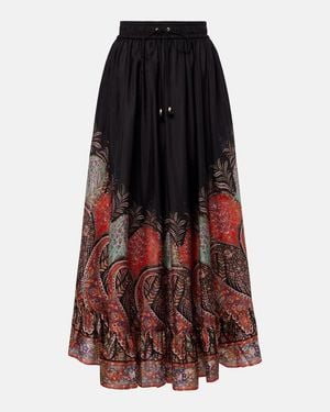 Zimmermann Maxi Silk Skirt With Rhiannon Ruffles - Black