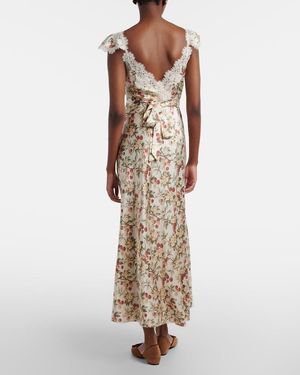 den tahlia lace trimmed floral print silk charmeuse midi dress DOEN Tahlia Lace-trimmed Floral-print Silk Dress Sz M Orig. $550 NEW