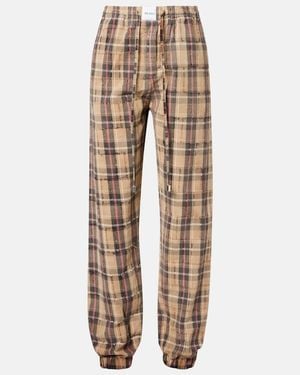 The Attico Checked Cotton Flannel Cargo Pants - Natural