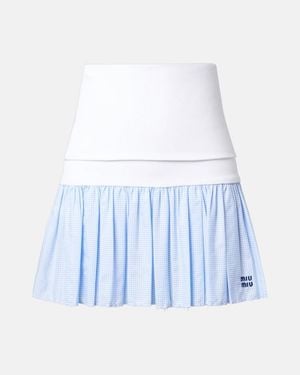 Miu Miu Gingham Jersey And Poplin Miniskirt - White