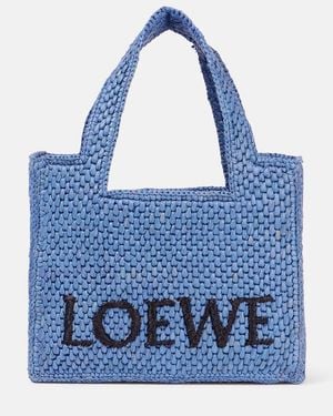Loewe Paula's Ibiza Mini Logo Raffia Top-Handle Bag - Blue