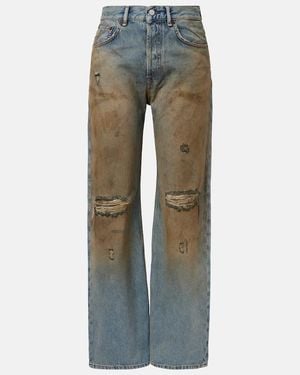 Acne Studios 2021F Distressed Mid-Rise Wide-Leg Jeans - Grey