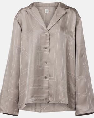 TOTEME Logo Silk Twill Pyjama Shirt - Brown