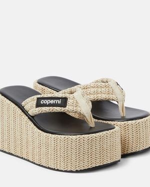 Coperni Raffia Platform Thong Sandals - White