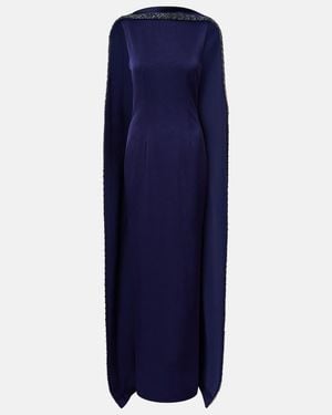 Roland Mouret Embellished Caped Satin Crepe Gown - Blue