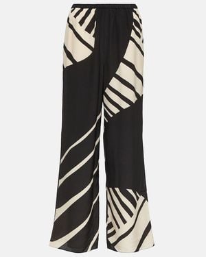 SIR. Printed Mid-Rise Silk Wide-Leg Trousers - Black