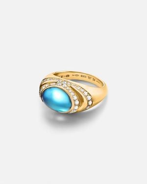 BVLGARI Ring Cabochon Aus 18Kt Gelbgold Mit Diamanten Und Topas - Weiß