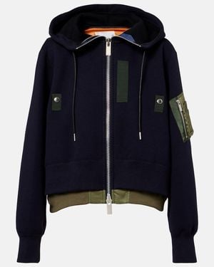 Sacai Paneled Cotton-Blend Zip-Up Hoodie - Blue