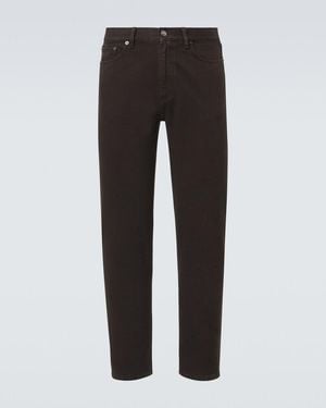 ZEGNA Leather-Trimmed Cotton Straight Trousers - Black