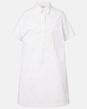 Moncler Embroidered Cotton-Blend Poplin Midi Dress - White