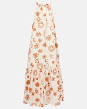 Asceno Ibiza Printed Linen And Cotton Maxi Dress - White