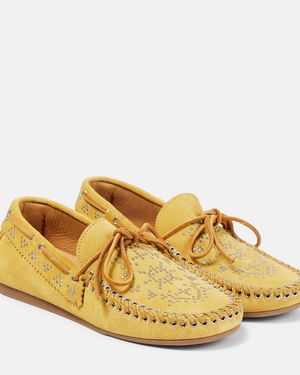 Isabel Marant Freen Embellished Suede Moccasins - Yellow