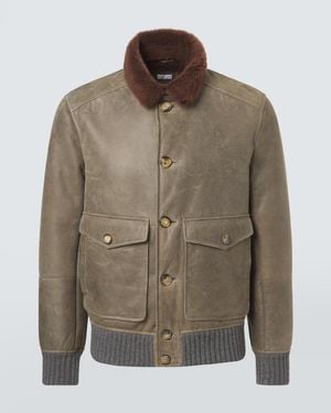 Brunello Cucinelli Shearling-Lined Leather Blouson Jacket - Green
