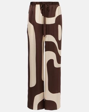 SIR. Printed Silk Satin Straight Trousers - Brown