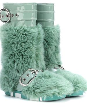 Miu Miu Faux Fur Mid-calf Boots - Green